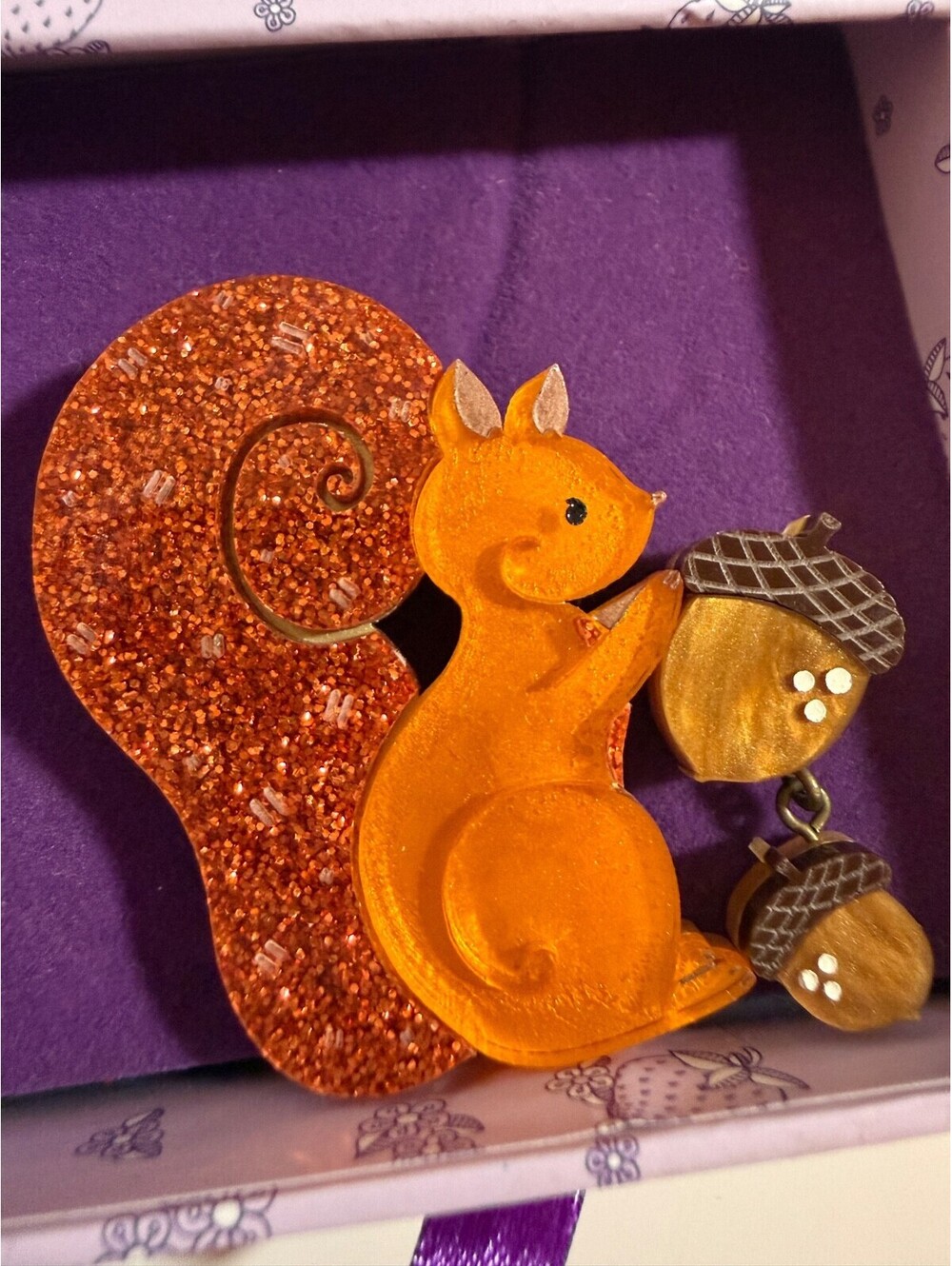 Squirrel and Acorn Brooch - Teacup Girl Autumn Fall Woodland Acrylic Pin